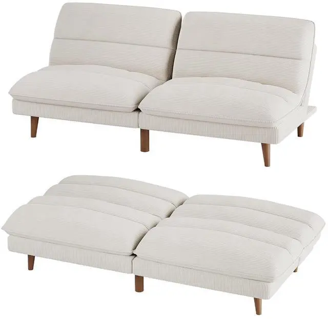 Main image of Futon Couch, Modern Futon Sofa Bed with Adjustable Backrest, Convertible Sleeper Sofa Bed for Small Apartments, Loveseat, Office (Corduroy, Beige)