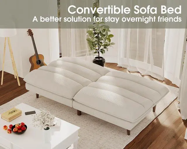 Alt view image 7 of 7 - Futon Couch, Modern Futon Sofa Bed with Adjustable Backrest, Convertible Sleeper Sofa Bed for Small Apartments, Loveseat, Office (Corduroy, Beige)