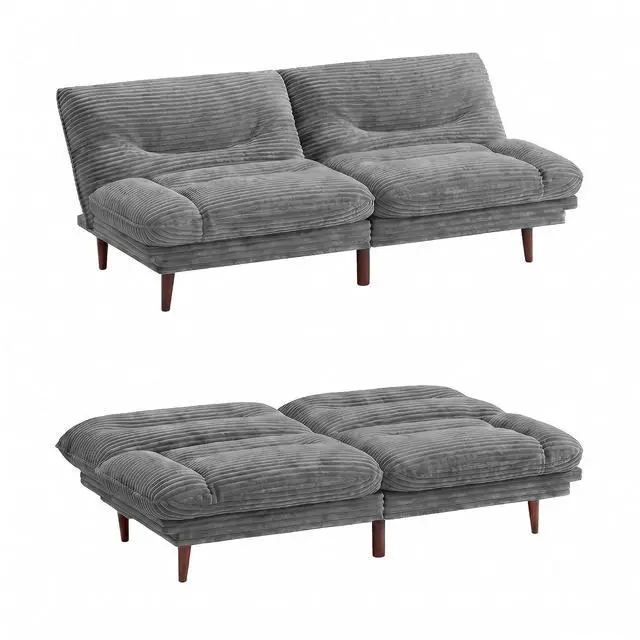 Main image of Futon Sofa Bed,69 Inch Futon Couch Convertible with Adjustable Backrest and Armrests, Recliner Sleeper Sofa for Small Spaces, Living Room, Office, Guest Room (Grey-Corduroy)
