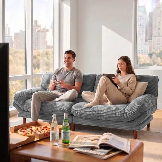 Alt view image 2 of 7 - Futon Sofa Bed,69 Inch Futon Couch Convertible with Adjustable Backrest and Armrests, Recliner Sleeper Sofa for Small Spaces, Living Room, Office, Guest Room (Grey-Corduroy)