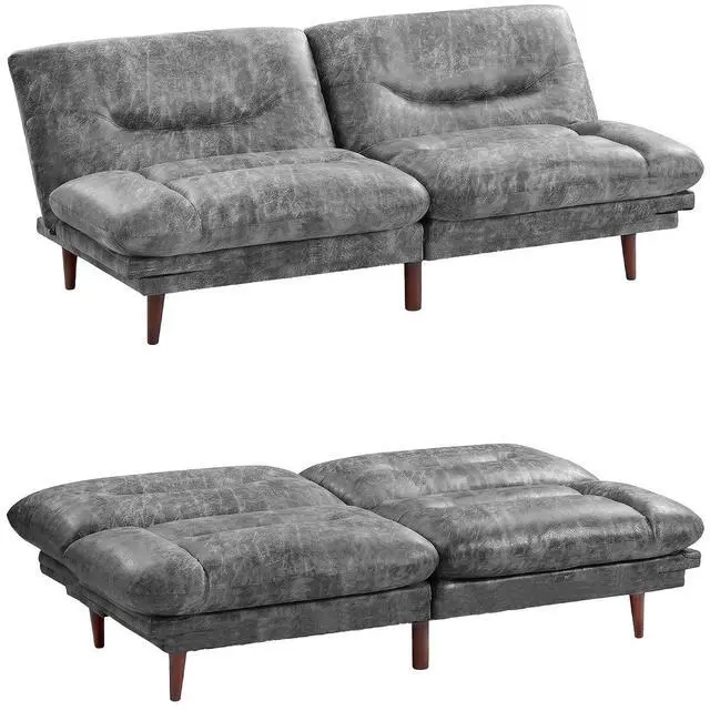 Main image of Futon Sofa Bed,69 Inch Futon Couch Convertible with Adjustable Backrest and Armrests, Recliner Sleeper Sofa for Small Spaces, Living Room, Office, Guest Room (Grey-PU Leather)