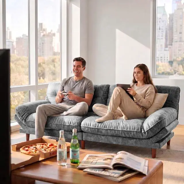 Alt view image 2 of 7 - Futon Sofa Bed,69 Inch Futon Couch Convertible with Adjustable Backrest and Armrests, Recliner Sleeper Sofa for Small Spaces, Living Room, Office, Guest Room (Grey-PU Leather)
