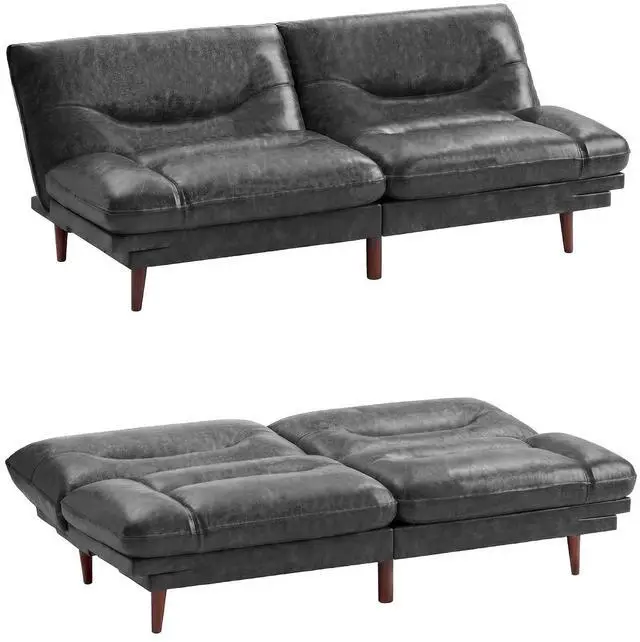 Main image of Futon Sofa Bed,69 Inch Futon Couch Convertible with Adjustable Backrest and Armrests, Recliner Sleeper Sofa for Small Spaces, Living Room, Office, Guest Room (Black-PU Leather)
