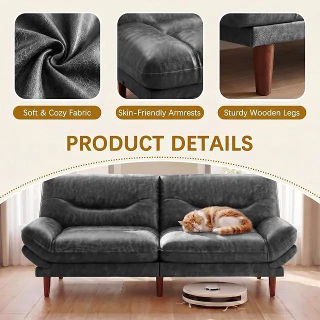 Alt view image 6 of 7 - Futon Sofa Bed,69 Inch Futon Couch Convertible with Adjustable Backrest and Armrests, Recliner Sleeper Sofa for Small Spaces, Living Room, Office, Guest Room (Black-PU Leather)