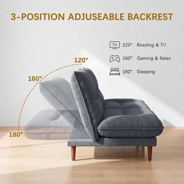 Alt view image 5 of 7 - Futon Sofa Bed,69 Inch Futon Couch Convertible with Adjustable Backrest and Armrests, Recliner Sleeper Sofa for Small Spaces, Living Room, Office, Guest Room (Dark Grey-LinenLike)