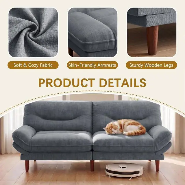 Alt view image 6 of 7 - Futon Sofa Bed,69 Inch Futon Couch Convertible with Adjustable Backrest and Armrests, Recliner Sleeper Sofa for Small Spaces, Living Room, Office, Guest Room (Dark Grey-LinenLike)