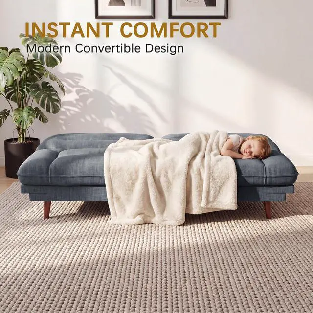 Alt view image 4 of 7 - Futon Sofa Bed,69 Inch Futon Couch Convertible with Adjustable Backrest and Armrests, Recliner Sleeper Sofa for Small Spaces, Living Room, Office, Guest Room (Dark Grey-LinenLike)