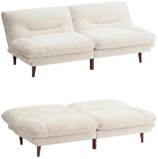 Main image of Futon Sofa Bed,69 Inch Futon Couch Convertible with Adjustable Backrest and Armrests, Recliner Sleeper Sofa for Small Spaces, Living Room, Office, Guest Room (Beige-Corduroy)