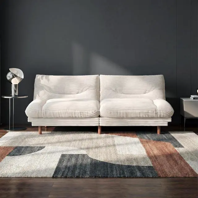 Alt view image 7 of 7 - Futon Sofa Bed,69 Inch Futon Couch Convertible with Adjustable Backrest and Armrests, Recliner Sleeper Sofa for Small Spaces, Living Room, Office, Guest Room (Beige-Corduroy)
