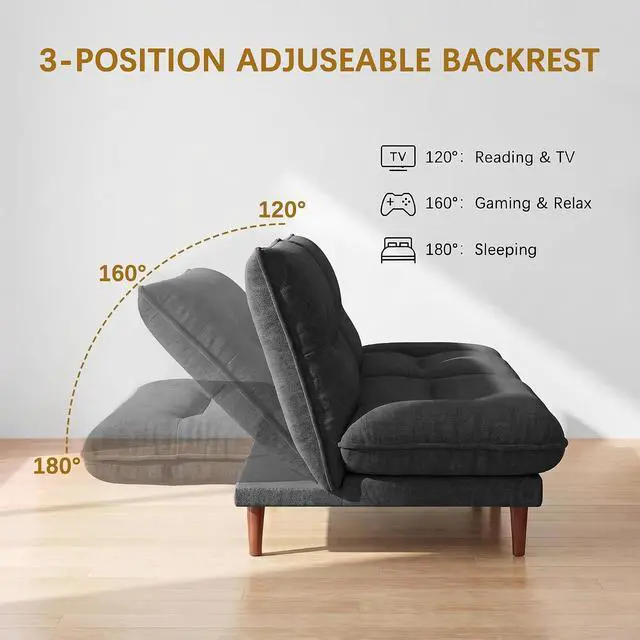 Alt view image 5 of 7 - Futon Sofa Bed,69 Inch Futon Couch Convertible with Adjustable Backrest and Armrests, Recliner Sleeper Sofa for Small Spaces, Living Room, Office, Guest Room (Light Grey-LinenLike)