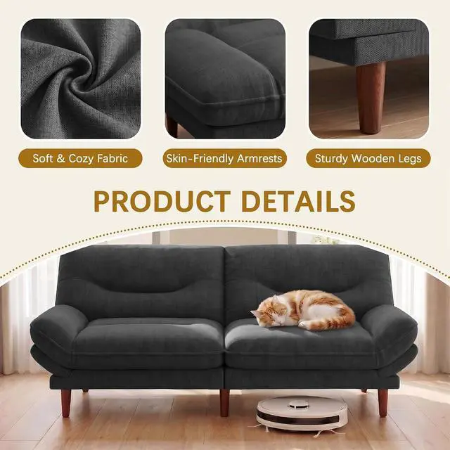 Alt view image 6 of 7 - Futon Sofa Bed,69 Inch Futon Couch Convertible with Adjustable Backrest and Armrests, Recliner Sleeper Sofa for Small Spaces, Living Room, Office, Guest Room (Light Grey-LinenLike)