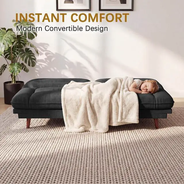 Alt view image 4 of 7 - Futon Sofa Bed,69 Inch Futon Couch Convertible with Adjustable Backrest and Armrests, Recliner Sleeper Sofa for Small Spaces, Living Room, Office, Guest Room (Light Grey-LinenLike)