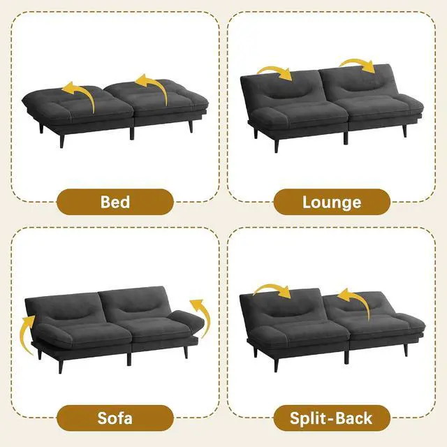 Alt view image 7 of 7 - Futon Sofa Bed,69 Inch Futon Couch Convertible with Adjustable Backrest and Armrests, Recliner Sleeper Sofa for Small Spaces, Living Room, Office, Guest Room (Light Grey-LinenLike)