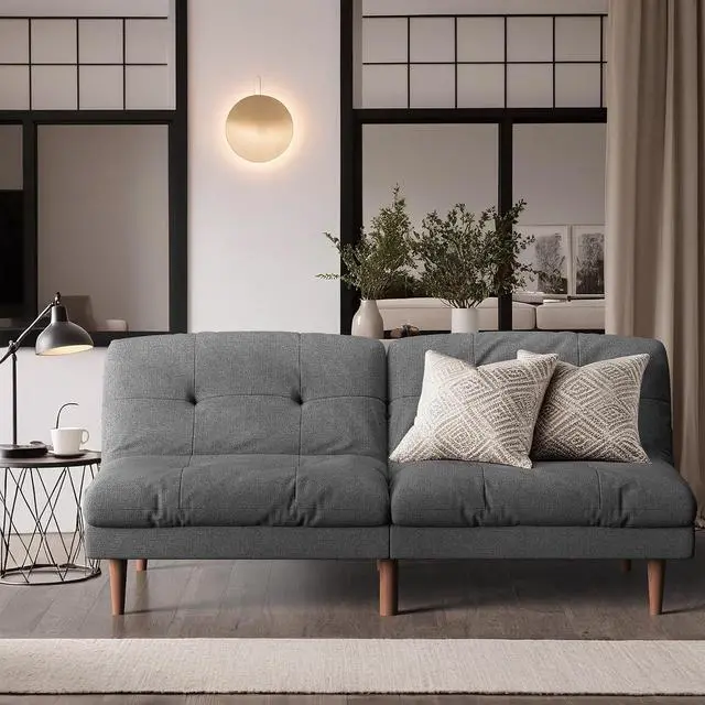 Alt view image 2 of 7 - Futon Sofa Bed Modern Linen Couch Convertible Folding Futon Reclining Sleeper Sofa Couch for Small Space Apartment Loveseat with Adjustable Backrest (Dark Grey)