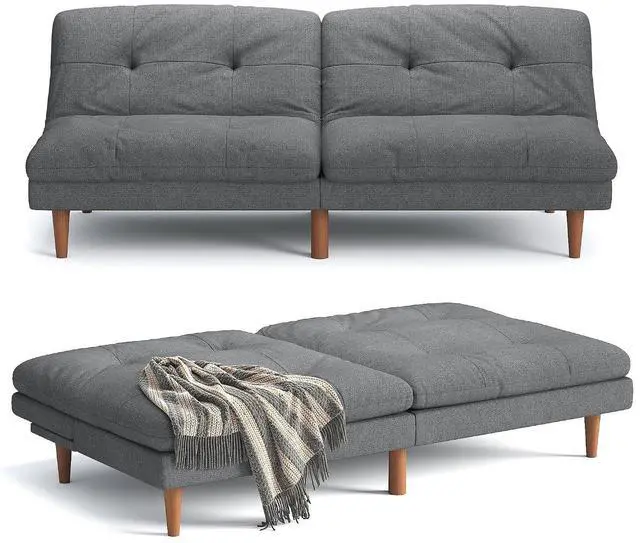 Main image of Futon Sofa Bed Modern Linen Couch Convertible Folding Futon Reclining Sleeper Sofa Couch for Small Space Apartment Loveseat with Adjustable Backrest (Dark Grey)