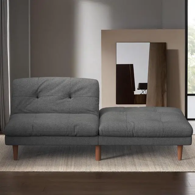 Alt view image 7 of 7 - Futon Sofa Bed Modern Linen Couch Convertible Folding Futon Reclining Sleeper Sofa Couch for Small Space Apartment Loveseat with Adjustable Backrest (Dark Grey)