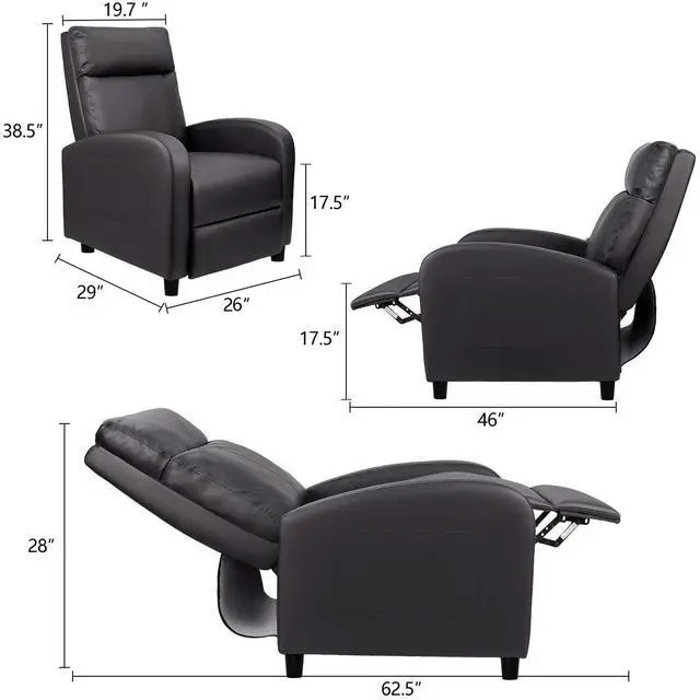 Alt view image 3 of 7 - Modern PU Leather Recliners Chair Adjustable Home Theater Seating with Sofa Padded Cushion (Black), 72P0BK
