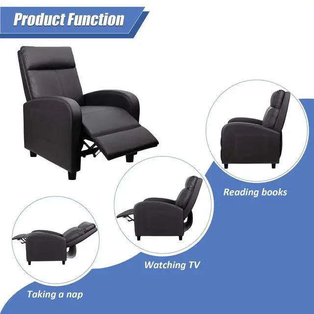 Alt view image 5 of 7 - Modern PU Leather Recliners Chair Adjustable Home Theater Seating with Sofa Padded Cushion (Black), 72P0BK