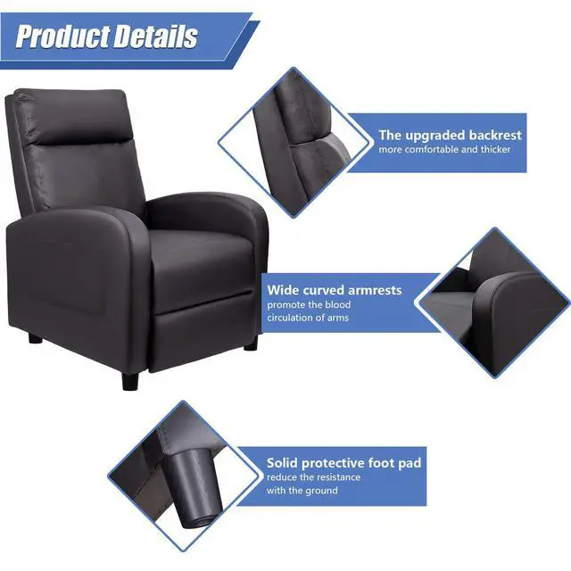 Alt view image 7 of 7 - Modern PU Leather Recliners Chair Adjustable Home Theater Seating with Sofa Padded Cushion (Black), 72P0BK