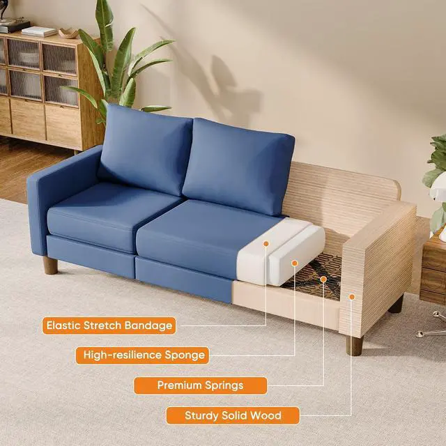 Alt view image 5 of 7 - L Shape Sectional Sofa Couch, 3 Seat Convertible Sofa with Movable Ottoman and Side Storage Pockage, Modern Sofa Small Couches for Living Room & Apartment and Small Space (Linen, Blue)