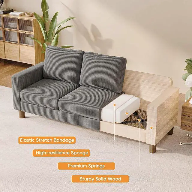 Alt view image 5 of 7 - L Shape Sectional Sofa Couch, 3 Seat Convertible Sofa with Movable Ottoman and Side Storage Pockage, Modern Sofa Small Couches for Living Room & Apartment and Small Space (Corduroy, Charcoal)