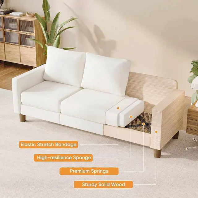 Alt view image 5 of 7 - L Shape Sectional Sofa Couch, 3 Seat Convertible Sofa with Movable Ottoman and Side Storage Pockage, Modern Sofa Small Couches for Living Room & Apartment and Small Space (Linen, White)