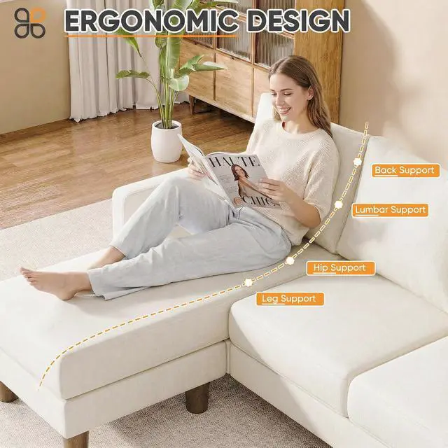 Alt view image 6 of 7 - L Shape Sectional Sofa Couch, 3 Seat Convertible Sofa with Movable Ottoman and Side Storage Pockage, Modern Sofa Small Couches for Living Room & Apartment and Small Space (Linen, White)