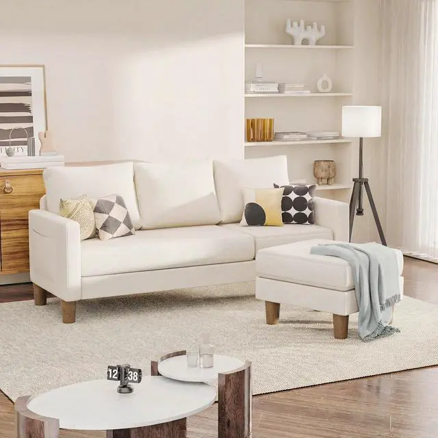 Alt view image 7 of 7 - L Shape Sectional Sofa Couch, 3 Seat Convertible Sofa with Movable Ottoman and Side Storage Pockage, Modern Sofa Small Couches for Living Room & Apartment and Small Space (Linen, White)