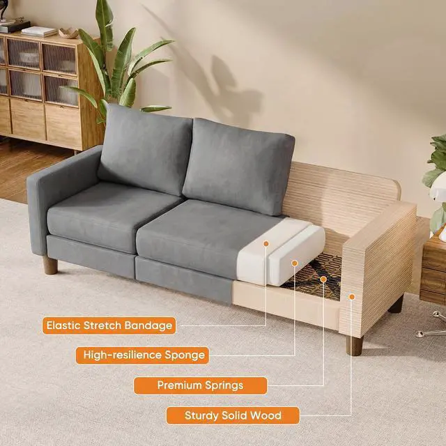 Alt view image 5 of 7 - L Shape Sectional Sofa Couch, 3 Seat Convertible Sofa with Movable Ottoman and Side Storage Pockage, Modern Sofa Small Couches for Living Room & Apartment and Small Space (Linen, Grey)