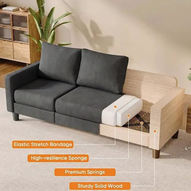 Alt view image 5 of 7 - L Shape Sectional Sofa Couch, 3 Seat Convertible Sofa with Movable Ottoman and Side Storage Pockage, Modern Sofa Small Couches for Living Room & Apartment and Small Space (Neutral Grey, Linen)