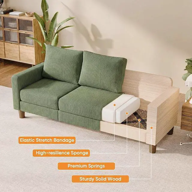 Alt view image 5 of 7 - L Shape Sectional Sofa Couch, 3 Seat Convertible Sofa with Movable Ottoman and Side Storage Pockage, Modern Sofa Small Couches for Living Room & Apartment and Small Space (Corduroy, Olive Green)