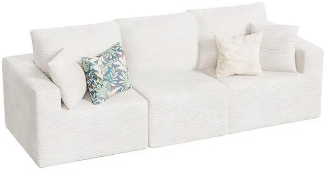 Main image of Boneless Couch with Deep Seat and Ottoman, Modular Sectional Sofa with Body Support, Corduroy Couches for Living Room, Apartments, Bedroom, No Assembly Required (Beige, Three Seater)