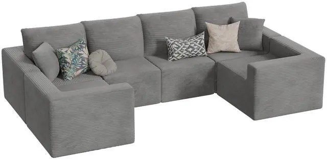 Main image of Boneless Couch with Deep Seat and Ottoman, Modular Sectional Sofa with Body Support, Corduroy Couches for Living Room, Apartments, Bedroom, No Assembly Required (Gray, Oversized)