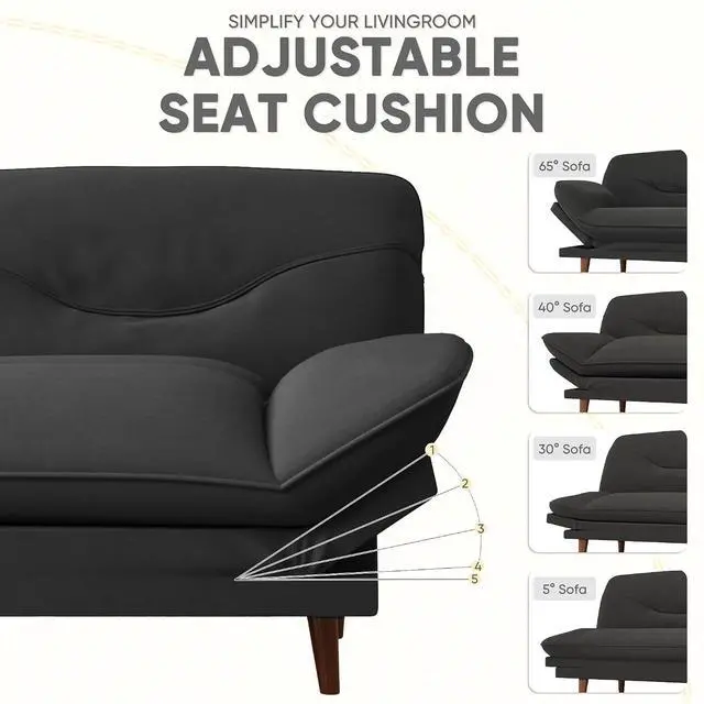 Alt view image 6 of 7 - Convertible Futon Sofa Bed, Sleeper Futon Couch with Adjustable Backrest and Armrests, Modern Loveseat with Sturdy Wood Frame for Small Spaces, Apartments (Fabric, Black)