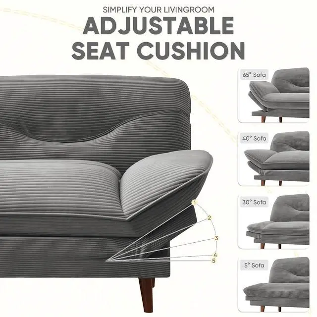 Alt view image 6 of 7 - Convertible Futon Sofa Bed, Sleeper Futon Couch with Adjustable Backrest and Armrests, Modern Loveseat with Sturdy Wood Frame for Small Spaces, Apartments (Corduroy, Dove Gray)