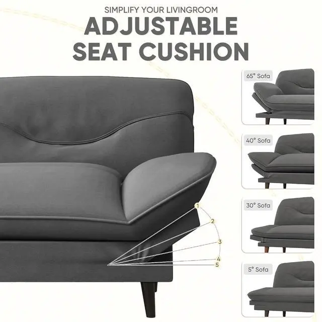 Alt view image 3 of 7 - Convertible Futon Sofa Bed, Sleeper Futon Couch with Adjustable Backrest and Armrests, Modern Loveseat with Sturdy Wood Frame for Small Spaces, Apartments (Fabric, Dark Gray)