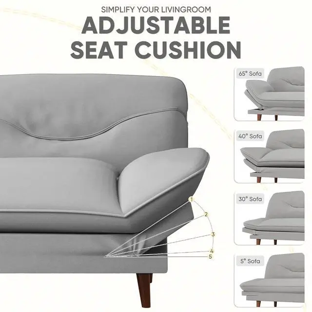 Alt view image 6 of 7 - Convertible Futon Sofa Bed, Sleeper Futon Couch with Adjustable Backrest and Armrests, Modern Loveseat with Sturdy Wood Frame for Small Spaces, Apartments (Fabric, French Gray)