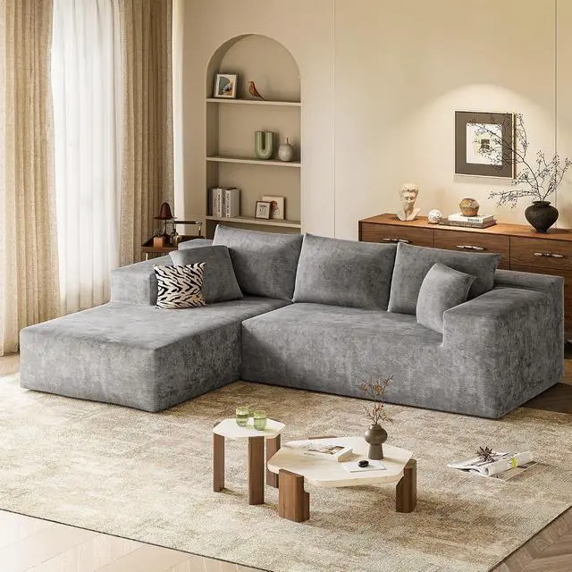 Alt view image 2 of 7 - 108 Cloud Sectional Couches, Boneless Couch Modular L-Shaped Sofa with Deep Seat, Modern Comfort Upholstered Sofas for Living Room, No Assembly Required (Chenille, Grey)