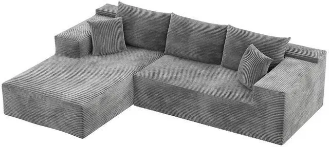 Main image of 108 Cloud Sectional Couches, Boneless Couch Modular L-Shaped Sofa with Deep Seat, Modern Comfort Upholstered Sofas for Living Room, No Assembly Required (Corduroy, Grey)