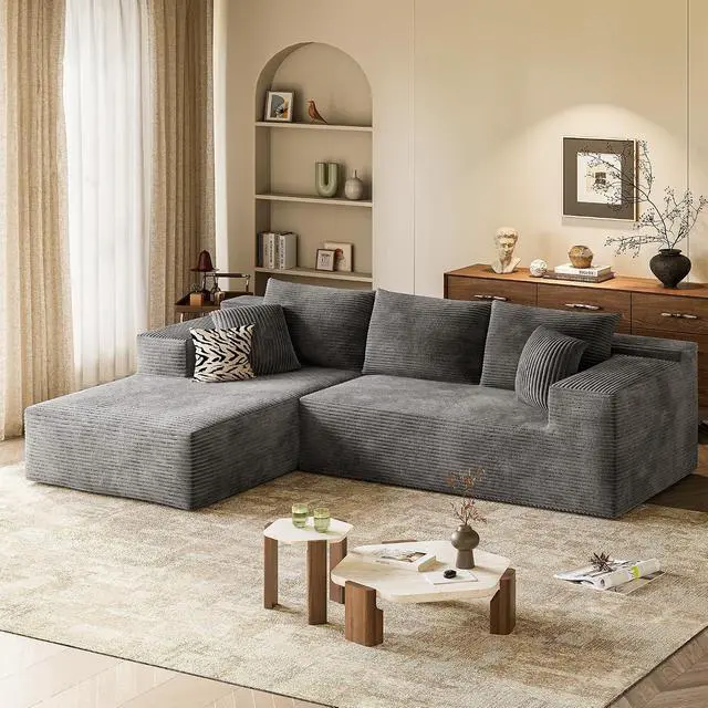 Alt view image 2 of 7 - 108 Cloud Sectional Couches, Boneless Couch Modular L-Shaped Sofa with Deep Seat, Modern Comfort Upholstered Sofas for Living Room, No Assembly Required (Corduroy, Grey)