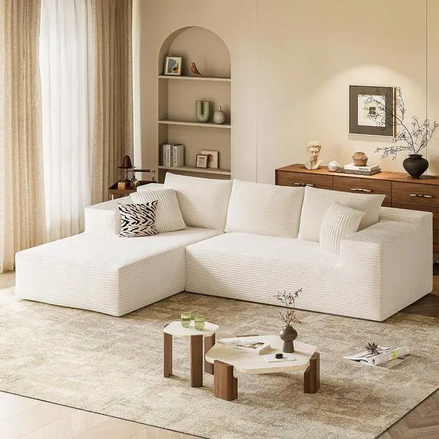 Alt view image 2 of 7 - 108 Cloud Sectional Couches, Boneless Couch Modular L-Shaped Sofa with Deep Seat, Modern Comfort Upholstered Sofas for Living Room, No Assembly Required (Corduroy, Beige)