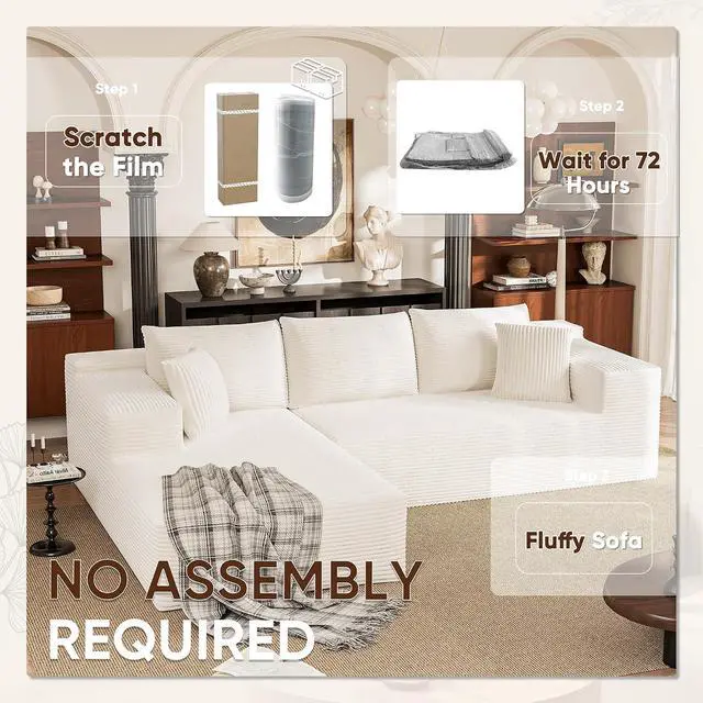 Alt view image 4 of 7 - 108 Cloud Sectional Couches, Boneless Couch Modular L-Shaped Sofa with Deep Seat, Modern Comfort Upholstered Sofas for Living Room, No Assembly Required (Corduroy, Beige)