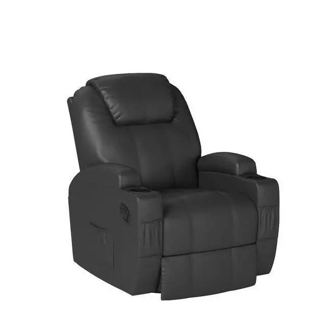 Alt view image 5 of 7 - Rocker Recliner Chair with Massage for Elderly, Leather Adjustable 360°Swivel Rocking Sofa for Living Room with Remote Control, Cup Holders (Black)