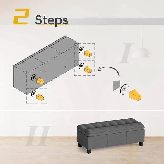 Alt view image 7 of 7 - 47 Inches Storage Ottoman with Legs, End of Bed Bench, Foot Rest for Couch, for Living Room, Bedroom, Entryway, 17.3" D x 47.2" W x 18.5" H, Easy Assembly (Dark Gray)