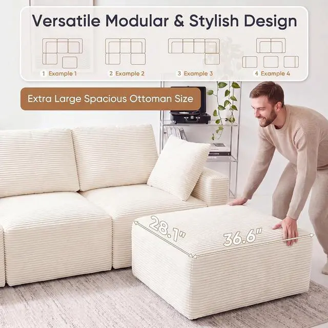 Alt view image 4 of 7 - Sectional Couches for Living Room, Modern Boneless Couch with Deep Seat, Upholstered Cloud Sofa, No Assembly Required (Beige, Linear Sofa)