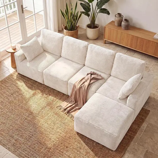 Main image of Sectional Couches for Living Room, Modern Boneless Couch with Deep Seat, Upholstered Cloud Sofa, No Assembly Required (Beige, Linear Sofa)