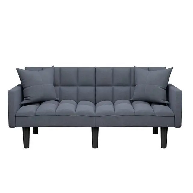 Alt view image 3 of 7 - Modern Tuft Futon Sofa Bed Couch Convertible Loveseat Sleeper Reclining Futon Twin Size with Arms and 2 Pillows for Living Room (Blue)