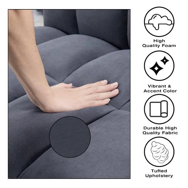 Alt view image 6 of 7 - Modern Tuft Futon Sofa Bed Couch Convertible Loveseat Sleeper Reclining Futon Twin Size with Arms and 2 Pillows for Living Room (Blue)