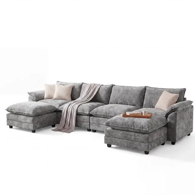 Alt view image 7 of 7 - 158.6" U-Shaped Modular Sectional Cloud Couch Modern Sofa with 2 Ottoman, 6-Seat Chenille Deep Seat Sofa with Sturdy Wide armrests and Double-Layer seat Cushion for Living Room (Grey)