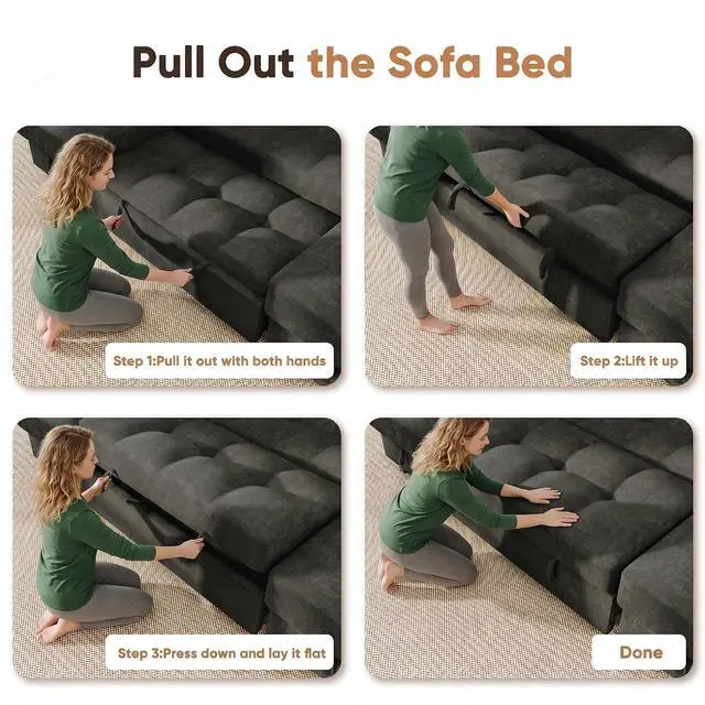 Alt view image 7 of 7 - 108" Sectional Couch Modular Sofa Bed with Storage Chaise, Pull Out Couch with Cup Holder, USB Charging & LED Lighting, Comfy U-Shaped Chenille Couch for Living Room, Apartment (Grey, Sleeper Sofa-1)
